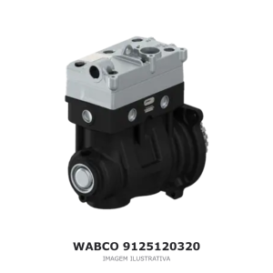 COMPRESSOR DE AR BICILÍNDRICO WABCO 636 CM³ VOLVO / RENAULT – 9125120320 – imagem ilustrativa