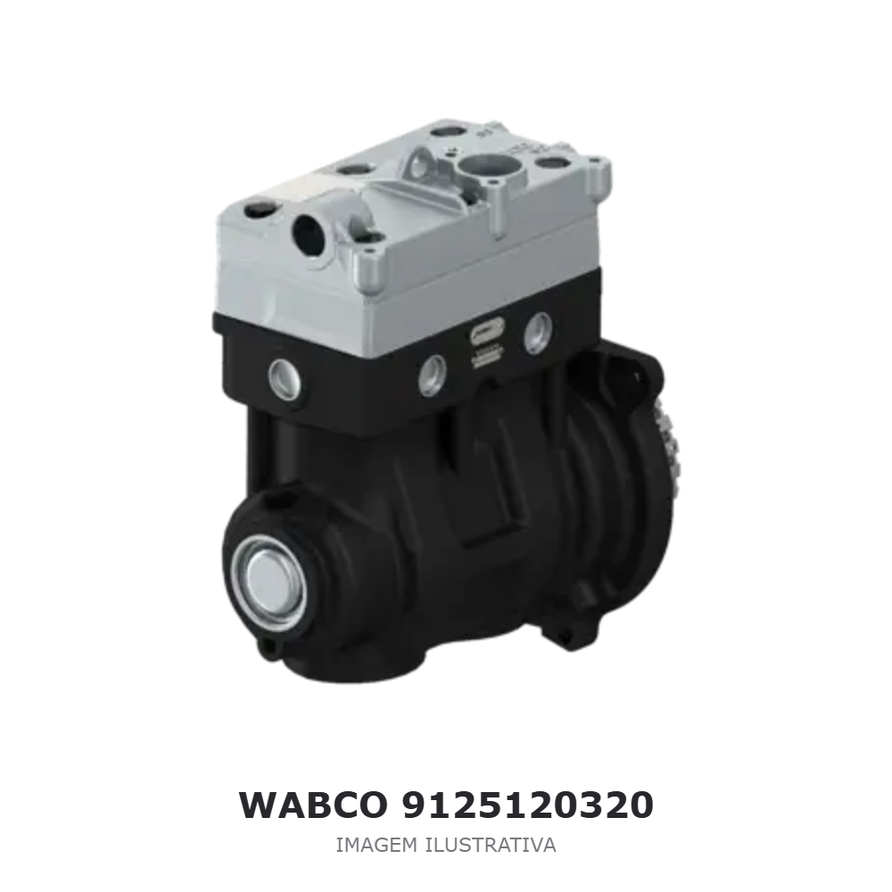 COMPRESSOR DE AR BICILÍNDRICO WABCO 636 CM³ VOLVO / RENAULT – 9125120320 – imagem ilustrativa COMPRESSOR DE AR BICILÍNDRICO WABCO 636 CM³ VOLVO / RENAULT – 9125120320 – imagem ilustrativa