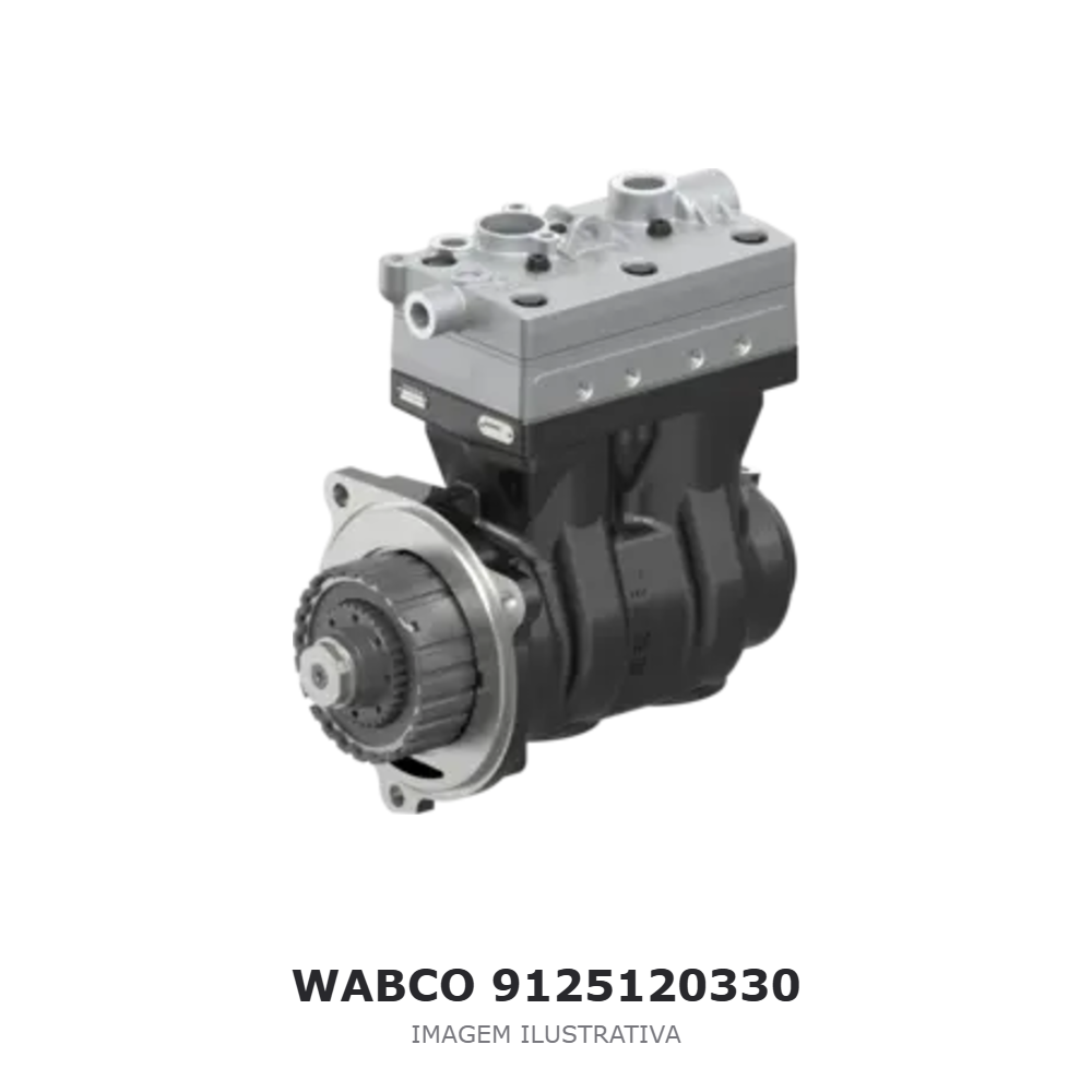 COMPRESSOR DE AR BICILÍNDRICO WABCO 636 CM³ VOLVO / RENAULT / MACK – 9125120330 – imagem ilustrativa COMPRESSOR DE AR BICILÍNDRICO WABCO 636 CM³ VOLVO / RENAULT / MACK – 9125120330 – imagem ilustrativa