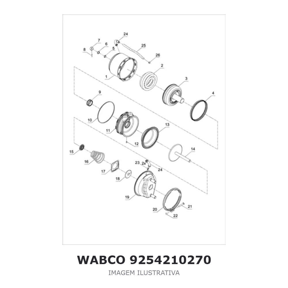 CILINDRO PNEUMÁTICO WABCO VOLVO – 9254210270 – imagem ilustrativa CILINDRO PNEUMÁTICO WABCO VOLVO – 9254210270 – imagem ilustrativa