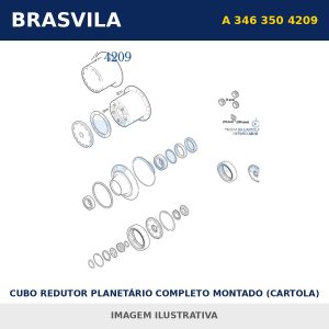CUBO REDUTOR PLANETÁRIO COMPLETO MONTADO (CARTOLA) AXOR 4140 A 346 350 4209 Mercedes-Benz BRASVILA – imagem ilustrativa