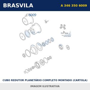 CUBO REDUTOR PLANETÁRIO COMPLETO MONTADO (CARTOLA) ATRON 1635 LS A 346 350 6009 Mercedes-Benz BRASVILA – imagem ilustrativa