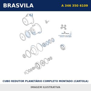 CUBO REDUTOR PLANETÁRIO COMPLETO MONTADO (CARTOLA) AXOR/ ACTROS A 346 350 6109 Mercedes-Benz BRASVILA – imagem ilustrativa