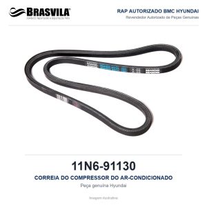CORREIA DO COMPRESSOR DO AR-CONDICIONADO HYUNDAI 11N6-91130 – GENUÍNO – R210LC-7 / R210LC-9 / R250LC-9 / R290LC-9 – imagem ilustrativa
