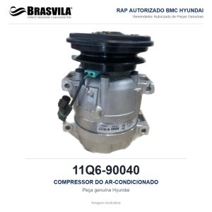 COMPRESSOR DO AR-CONDICIONADO HYUNDAI 11Q6-90040 – GENUÍNO – R210LC-9 / R220LC-9S / HX220L / HL757-9 – imagem ilustrativa