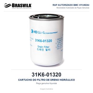 CARTUCHO DO FILTRO DE DRENO HIDRÁULICO HYUNDAI 31K6-01320 – GENUÍNO – R210LC-9 / R220LC-9A / R290LC-9 / R330LC-9A – imagem ilustrativa