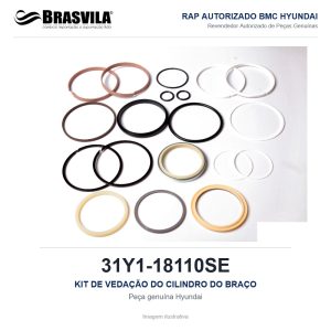 KIT DE VEDAÇÃO DO CILINDRO DO BRAÇO HYUNDAI 31Y1-18110SE – GENUÍNO – R140LC-7 / R140LC-7A / R140W-7 / R140W-7A – imagem ilustrativa