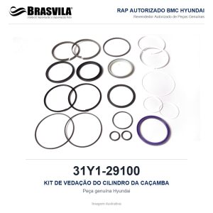 KIT DE VEDAÇÃO DO CILINDRO DA CAÇAMBA HYUNDAI 31Y1-29100 – GENUÍNO – R210LC-9 – imagem ilustrativa