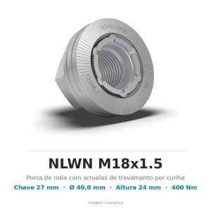 PORCA DE RODA NORD-LOCK NLWN M18x1.5 – CHAVE 27 mm – AÇO – CLASSE 10 – REVESTIMENTO DELTA PROTEKT® – CÓD. 3071 – imagem ilustrativa